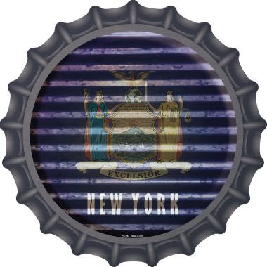 New York Flag Corrugated Effect Novelty Metal Bottle Cap 12 Inch Sign