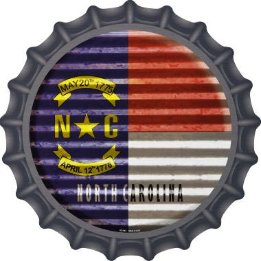 North Carolina Flag Corrugated Effect Novelty Metal Bottle Cap 12 Inch Sign