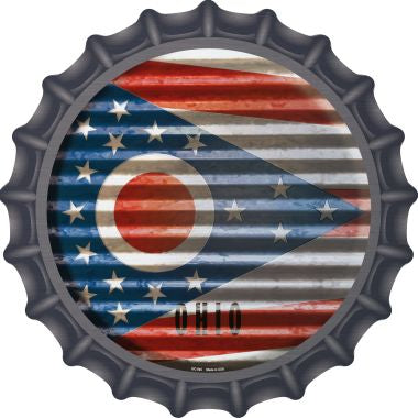 Ohio Flag Corrugated Effect Novelty Metal Bottle Cap 12 Inch Sign