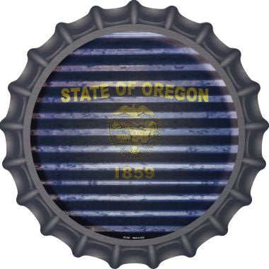 Oregon Flag Corrugated Effect Novelty Metal Bottle Cap 12 Inch Sign
