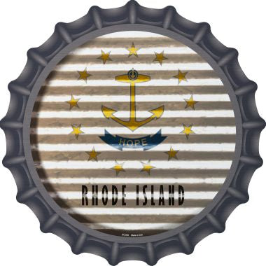Rhode Island Flag Corrugated Effect Novelty Metal Bottle Cap 12 Inch Sign