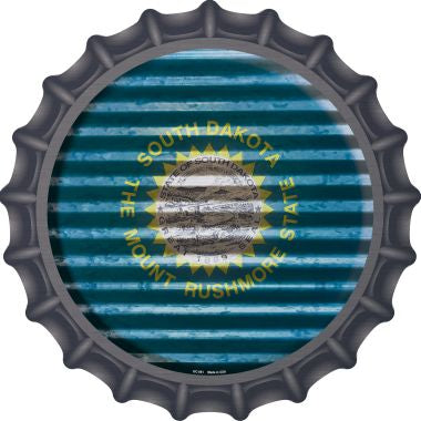 South Dakota Flag Corrugated Effect Novelty Metal Bottle Cap 12 Inch Sign