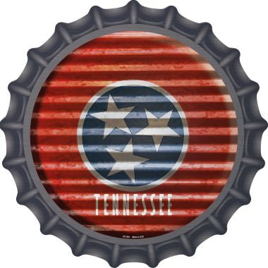 Tennessee Flag Corrugated Effect Novelty Metal Bottle Cap 12 Inch Sign