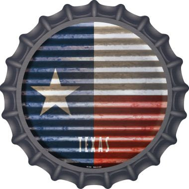 Texas Flag Corrugated Effect Novelty Metal Bottle Cap 12 Inch Sign