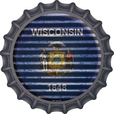 Wisconsin Flag Corrugated Effect Novelty Metal Bottle Cap BC-959
