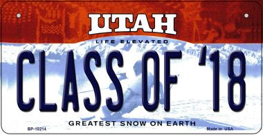 Class of '18 Utah Novelty Metal Bicycle Plate BP-10214