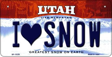 I Love Snow Utah Novelty Metal Bicycle Plate BP-10236