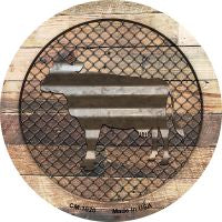 Corrugated Cow on Wood Novelty Metal Mini Circle Magnet CM-1020