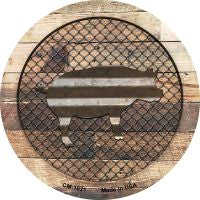 Corrugated Pig on Wood Novelty Metal Mini Circle Magnet CM-1021