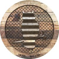 Corrugated Owl on Wood Novelty Metal Mini Circle Magnet CM-1029