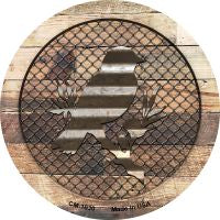 Corrugated Bird on Wood Novelty Metal Mini Circle Magnet CM-1030