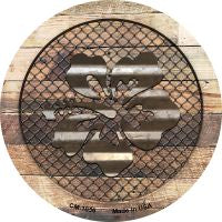 Corrugated Hawaiian Flowers on Wood Novelty Metal Mini Circle Magnet CM-1056