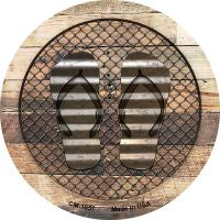 Corrugated Flip Flops on Wood Novelty Metal Mini Circle Magnet CM-1057