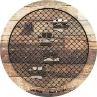 Corrugated Dog Paws on Wood Novelty Metal Mini Circle Magnet CM-1060