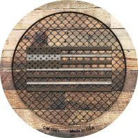 Corrugated American Flag on Wood Novelty Metal Mini Circle Magnet (Not Real Wood, Design Only!)