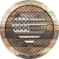 Corrugated American Flag Heart on Wood Novelty Metal Mini Circle Magnet (Not Real Wood, Design Only!)