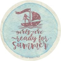 Girls Ready for Summer Novelty Circle Coaster Set of 4