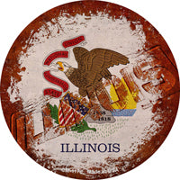 Illinois Rusty Stamped Novelty Circle Coaster Set of 4