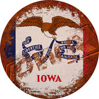 Iowa Rusty Stamped Novelty Circle Coaster Set of 4