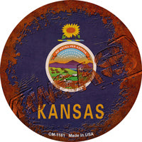 Kansas Rusty Stamped Novelty Circle Coaster Set of 4