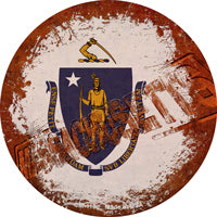 Massachusetts Rusty Stamped Novelty Circle Coaster Set of 4