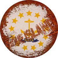 Rhode Island Rusty Stamped Novelty Circle Coaster Set of 4