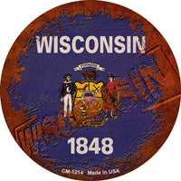 Wisconsin Rusty Stamped Novelty Circle Coaster Set of 4