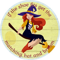 Matching Hat and Broom Girl Novelty Circle Coaster Set of 4