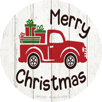 Merry Christmas Present Truck Novelty Circle Coaster Set of 4