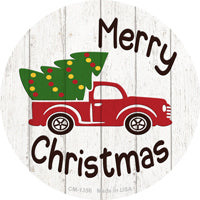 Merry Christmas Tree Truck Novelty Circle Coaster Set of 4