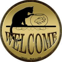 Welcome With Cat Novelty Metal Mini Circle Magnet CM-633