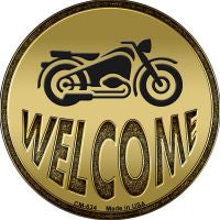 Welcome With Motorcycle Novelty Metal Mini Circle Magnet CM-634