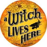 A Witch Lives Here Novelty Metal Mini Circle Magnet