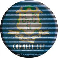 Connecticut Flag Corrugated Effect Novelty Circle Coaster Set of 4