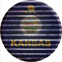 Kansas Flag Corrugated Effect Novelty Metal Mini Circle Magnet CM-926