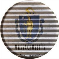 Massachusetts Flag Corrugated Effect Novelty Circle Coaster Set of 4