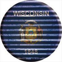 Wisconsin Flag Corrugated Effect Novelty Metal Mini Circle Magnet CM-959