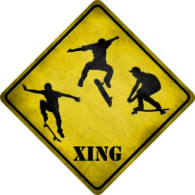 Skateboarder Xing Novelty Metal Crossing Sign CX-082