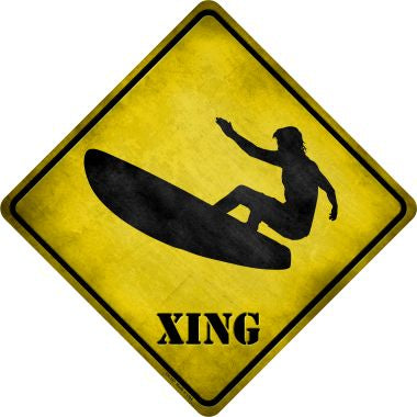 Surfer in Action Xing Novelty Metal Crossing Sign CX-157
