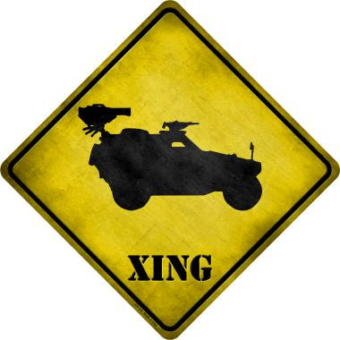 Truck With Mounted Back Weapon Xing Novelty Metal Crossing Sign CX-178