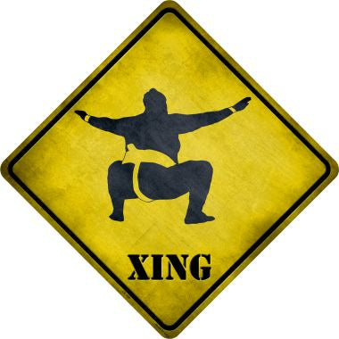 Sumo Wrestler Squatting Xing Novelty Metal Crossing Sign CX-198