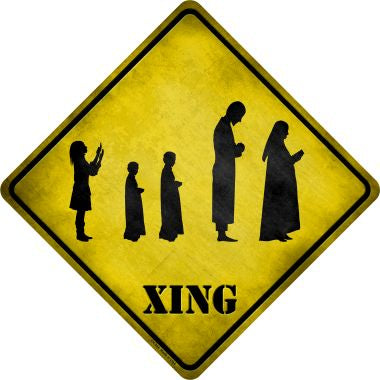 Group Praying Xing Novelty Metal Crossing Sign CX-204