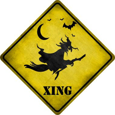 Spooky Witch Xing Novelty Metal Crossing Sign