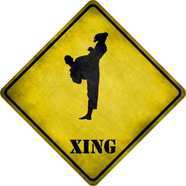 Kung Fu Martial Artist Kicking High Xing Novelty Metal Crossing Sign