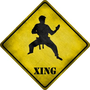 Kung Fu Martial Artist Standing Ready Xing Novelty Metal Crossing Sign