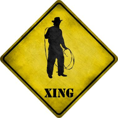 Cowboy With Lasso Xing Novelty Metal Crossing Sign