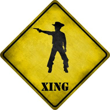 Cowboy With Pistol Xing Novelty Metal Crossing Sign CX-265