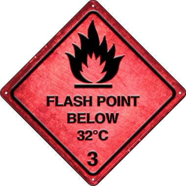 Flash Point Below 32 Degrees Celsius Novelty Metal Crossing Sign CX-560