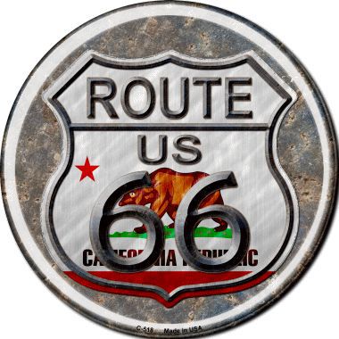 California Route 66 Novelty Metal Circular Sign