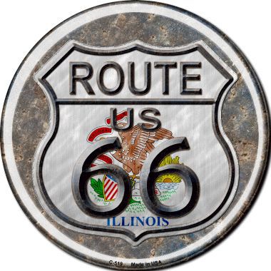 Illinois Route 66 Novelty Metal Circular Sign